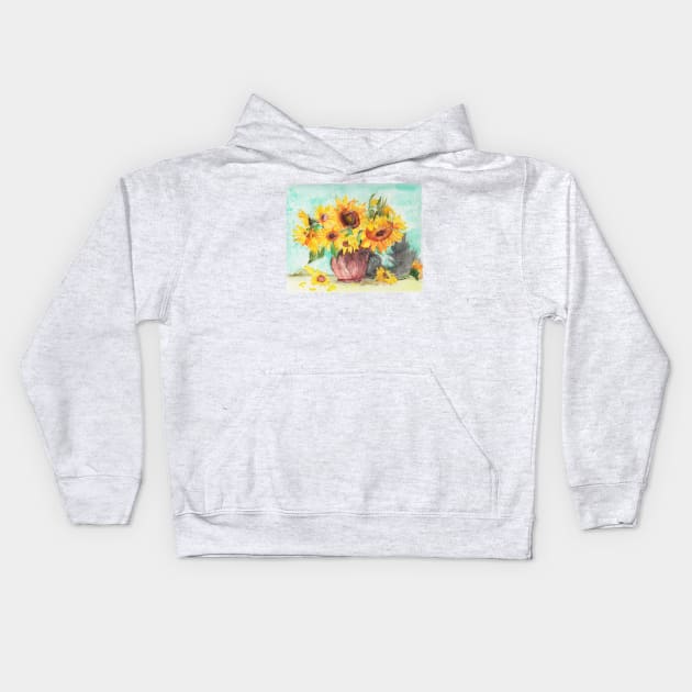 Sunflowers in a Vase I Kids Hoodie by sunfleur1